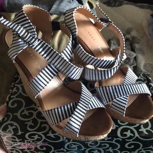 Chinese Laundry Blue and White stripes Wedges.